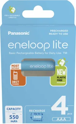 Zdjęcie produktu dla Panasonic | Aaa | 550 Mah | 4 Sztuki | Eneloop Lite Bk-4Lcce/4Be