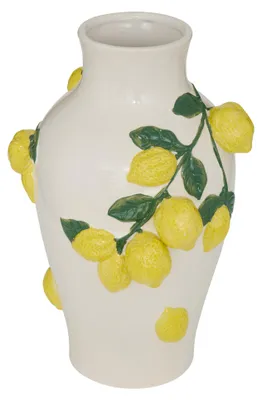 Produktbild von Atmosphera Blumenvase Zitronen - gelb - Keramik - D20 x H33 cm - Obstvase Zitronenmuster