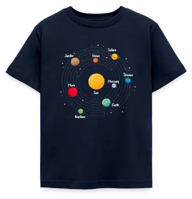 Produktbild von Spreadshirt Sonnensystem Planeten Universum Kinder T-Shirt, 98/104 (3-4 Jahre), Navy