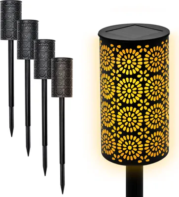 Produktbild von 1.01 LED Solar Fackel in schwarz - 4 Stück / ca. 49 cm - Garten Leuchte mit 12 LED und Flammen Effekt (4 Stück)