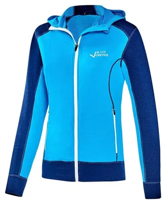 Immagine prodotto di BLACK CREVICE - Giacca con cappuccio in merino da donna | Senza mulesing | Colore: Blu/Turchese | Taglia: 36