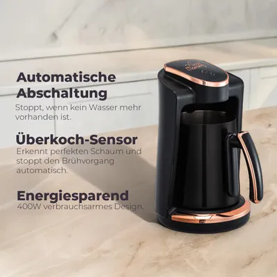 Produktbild von Any Morning Türkische Kaffeemaschine aus Edelstahl – 4 Tassen, Doppel-Ausguss, Automatische Abschaltung, Trockenkochschutz