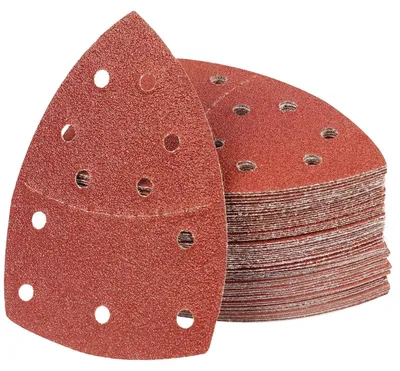 Immagine prodotto di Levigatrice a delta, carta abrasiva, 70 pezzi, grana 40, con sistema di fissaggio a velcro, triangoli abrasivi 152x105 mm, levigatrice multifunzione per legno, cemento e metallo, con 11 fori