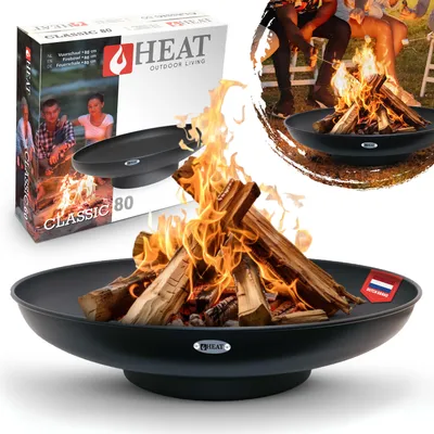 Produktbild von HEAT Feuerschale 80 cm - Feuerschalen für den Garten - Feuerstelle Outdoor & Feuertonne - Feuerschale mit opt. Grillrost aus hochwertigem Stahl - Feuerkorb für den Garten - 80x80x16 cm
