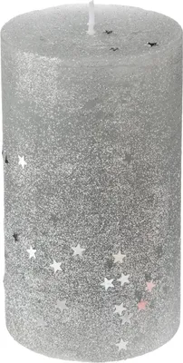 Obrázek produktu pro kulatá svíčka s hvězdami, velikost L, stříbrná, 12 cm