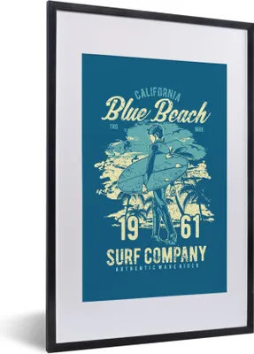 Produktbild von MuchoWow® MuchoWow® Gerahmtes Poster Surfbrett - Strand - Palme - Vintage 40x60 cm - Poster mit zchwarzem Bilderrahmen - Poster in Rahmen