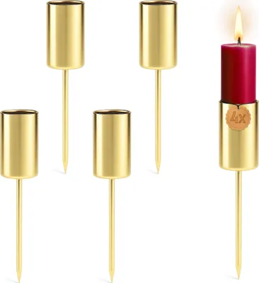 Imagen del producto de Juego de 4 soportes para velas metálicos dorados, con varilla de Ø 2,3 cm