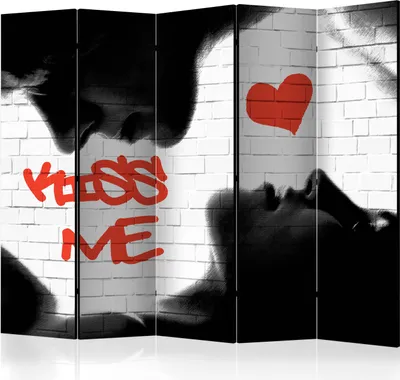 Produktbild von 5-teiliger Einseitiger Vlies Paravent - Kiss me II 225x172 cm Street art d-C-0220-z-c