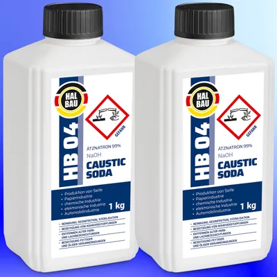 Produktbild von 2x1kg HB04 Natriumhydroxid Ätznatron kaustisches Soda NaOH Reiniger D+D-V Flasche sichere Verpackung