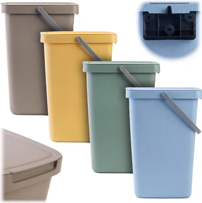 Produktbild von KADAX Abfallbehälter 12L, 4er Set, mit Deckel und Griff, Abfalleimer aus Plastik, Mülleimer, Abfallsammler (Braun, Grün, Gelb, Blau)