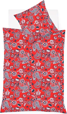 Produktbild von Fleuresse Mako-Satin Bettwäsche 155x220 Paisley blau rot 114285-09