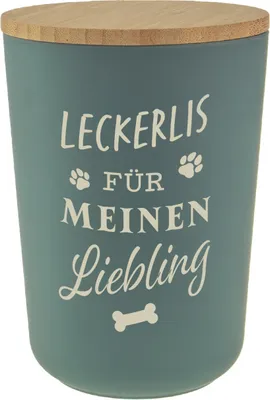 Produktbild von Personalisierte Futterdose, Vorratsdose zur Aufbewahrung m.Holzdeckel u. Silikondichtung f.Katzen u. Hunde Accessoires - Leckerlidose Leckerlis für