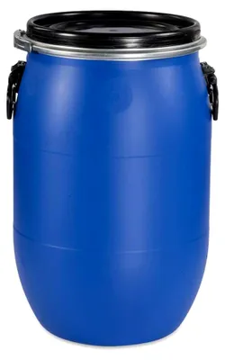 Produktbild von 60 L Weithalsfass, Deckelfass mit Spannring, dicht verschließbar in blau, grün, schwarz