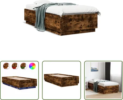 Produktbild von The Living Store Bettgestell mit LED Räuchereiche 90x200 cm Holzwerkstoff