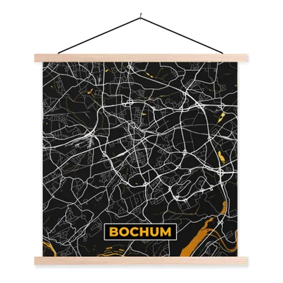 Produktbild von MuchoWow® Textilposter Bochum - Stadtplan - Karte - Gold - Deutschland 40x40 cm mit holzfarbenen Rahmen - Posterleiste