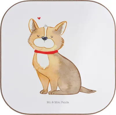 Produktbild von Mr. & Mrs. Panda Untersetzer für Gläser Hund Glück - Weiß - Geschenk, Süß, Spruch, Glas, Tassenuntersetzer, Coaster, gläseruntersetzer, Sprüche, Tischuntersetzer, Liebe