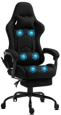 A black gaming chair with massage features.