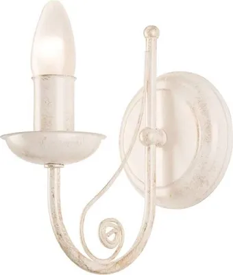 A white wall lamp with a candle-shaped bulb.