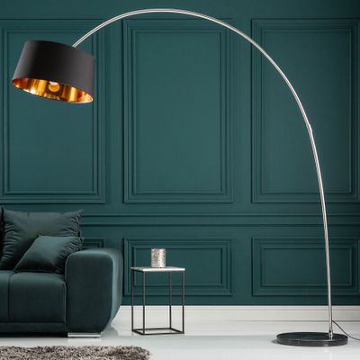 riess-ambiente Design Bogenlampe FORMA 215cm schwarz gold mit Marmorfuß Stehlampe Stehleuchte Lampe Leuchte