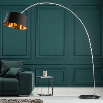 Produktbild von riess-ambiente Design Bogenlampe FORMA 215cm schwarz gold mit Marmorfuß Stehlampe Stehleuchte Lampe Leuchte