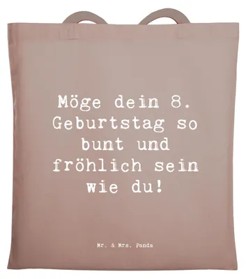 Produktbild von Mr. & Mrs. Panda Beutel Spruch 8. Geburtstag Freude - Braun Pastell - Geschenk, herzliche Glückwünsche, Jutebeutel, Stoffbeutel, Happy Birthday, Geburtstagsparty, Tasche