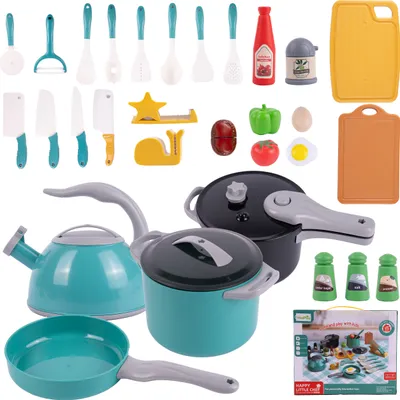 Image de MalPlay Kit de cuisine Accessoires de cuisine pour enfants Casseroles Poêles 33 pièces Enfants Bouilloire Hachoir Cuillère dès 3 ans