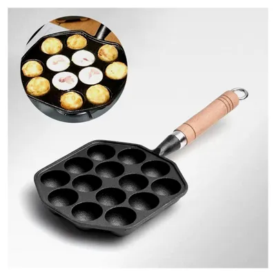 Produktbild von Takoyaki-Pfanne für Oktopus, Takoyaki-Maker, Antihaftbeschichtete Grillpfanne mit Abnehmbarem Griff, 14-Loch Gusseisen-Formen für das Backen von Pfannkuchen zu Hause