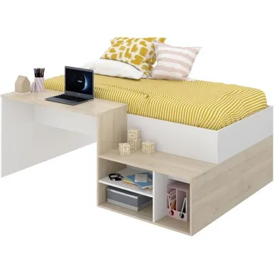 Image de Lit enfant combiné - chêne naturel et blanc - 90x190 cm - KRIC
