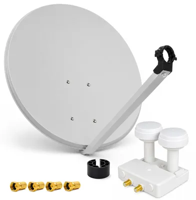 Produktbild von PremiumX SAT Anlage 80cm Antenne Hellgrau Twin Monoblock WE 4x F-Stecker