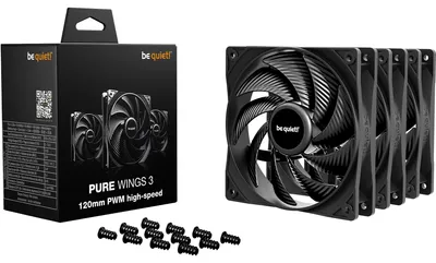 Produktbild von be quiet! Pure Wings 3 120mm | PWM high-speed Triple Pack, Ventilator, 12 cm, 2100 RPM, 101,2 m³/h, Schwarz