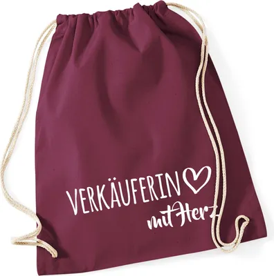 Produktbild von Huuraa Turnbeutel Verkäuferin mit Herz 12 Liter Burgundy Baumwolle Rucksack Geschenkidee