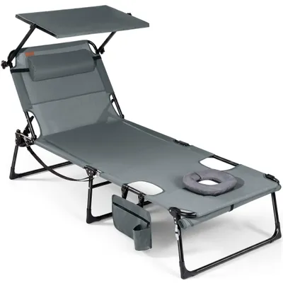 Produktbild von Sonnenliege klappbar mit Gesichtsaussparung – verstellbare Garten- und Campingliege bis 180 kg belastbar, dunkelgrau
