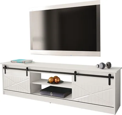Produktbild von MIRJAN24 TV-Lowboard Granero 200, TV Schrank mit Schiebetürsystem, Fernsehschrank (Farbe: Weiß / Weiß Hochglanz)