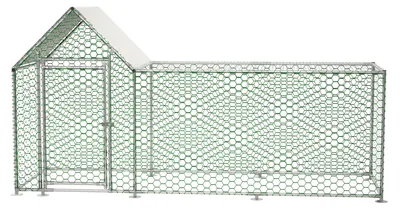 Produktbild von Hühnerstall, verzinkter Stahlrahmen, 3m x 1m x 1,5m, PVC-beschichteter sechseckiger Draht, wasserdichte Abdeckung, geeignet für Enten und Kaninchen