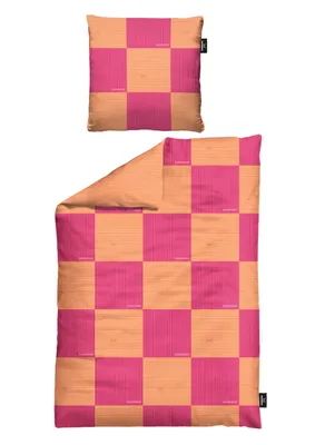 Produktbild von Wendebettwäsche Sansibar Bettwäsche-Set Chessboard, 135x200 cm/ 80x80 cm in Pink/Orange, 100% Premium Baumwolle