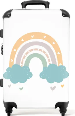 Obrázek produktu pro NoBoringSuitcases.com - Velký kufr - Bílý dětský kufr rainbow girl - Cestovní kufr se 4 kolečky - Vozík na kolečkách 72 l - Dětský kufr na kolečkách velký - Prostorný kufr 20 kg - Cestovní zavazadlo střední - Zavazadlový vozík velký - Cestovní kufr XLKufr střední 67x43x25 cm, 72L,