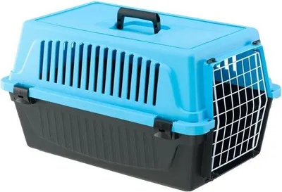Produktbild von Famanu Transportbox für kleine Hunde und Katzen bis 8 kg - Ventilationsschlitze - 37 x 58 x h 32 cm - Hellblau