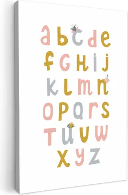 Produktbild von MuchoWow® - Leinwandbilder - Pädagogisch - Das Alphabet lernen - Mädchen - Buchstaben, Wandbild, Wanddeko Bilder Wohnzimmer, 80x120 cm