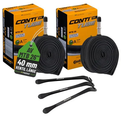 Produktbild von 2x Continental Fahrradschlauch MTB 26 Zoll AV 40 mm 47/62-559 + Reifenheber