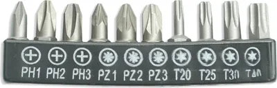 Produktbild von Bitsatz 10 Stück, 25mm: PH1/2/3, PZ1/2/3, T20/25/30/40