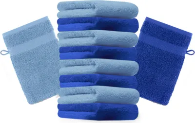 Produktbild von Betz 10 Stück Waschhandschuhe 16x21 cm PREMIUM 100% Baumwolle  Farbe: royalblau und hellblau