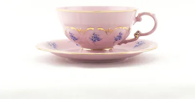 Produktbild von Teetasse mit Untertasse 0,20 l, blaue Blumen, rosa Porzellan, Leander