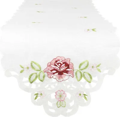 Produktbild von Tischläufer mit Stickerei, mit Blumen oder Schmetterlingen bestickter 35x140cm Läufer für den Tisch (Farbe: Weinrot - Grün)