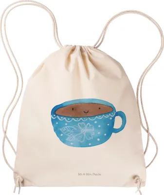 Produktbild von Mr. & Mrs. Panda Jutebeutel Kaffee Tasse - Transparent - Geschenk, wander rucksack, Turnbeutel, Lustige Sprüche, Glücklich, Sportbeutel, Genuss, leichter, Geschmack, gym