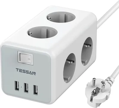 Obrázok produktu pre Zsuvkov lita TESSAN s USB prpojkami, 6 zsuviek a 3 USB porty, siv
