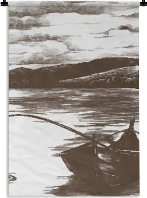 Produktbild von MuchoWow® Wandteppich Wandbehang Boot - Meer - Angelrute 120x180 cm Tapisserie Dekoration Wandtuch - Schlafzimmer - Dekorationen für das Haus