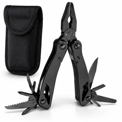 Multitool mit Zange, Messer, Säge, Flaschenöffner, Schwarz