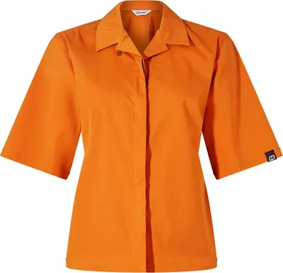 Wanderbluse in Orange von Berghaus; kurzärmlig mit klassischem Kragen.
