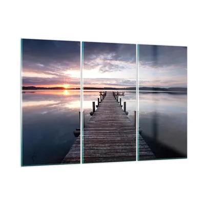 Produktbild von Bilder auf glas - Fußgängerbrücke See Sonnenuntergang Abend - 105x70cm - Glasbilder - Wandbilder - Kunstdruck - Wanddekoration aus Glas - Glas Bilder - Wandbild auf Glas - GCE105x70-2635