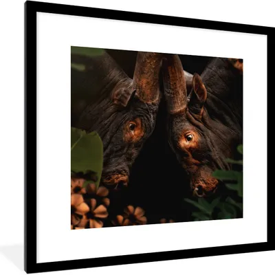 Produktbild von MuchoWow® MuchoWow® Gerahmtes Poster Blumen - Kuh - Dschungel 40x40 cm - Poster mit zchwarzem Bilderrahmen - Poster - Plakat im Rahmen
